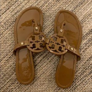 Tory Burch Miller Logo Patent Flat Thong Sandals